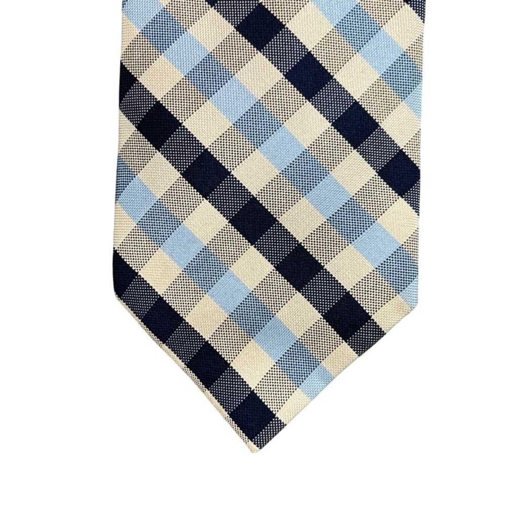 Jos A Bank Executive Collection Silk Tie Navy Blue Cream Gingham Check Plaid